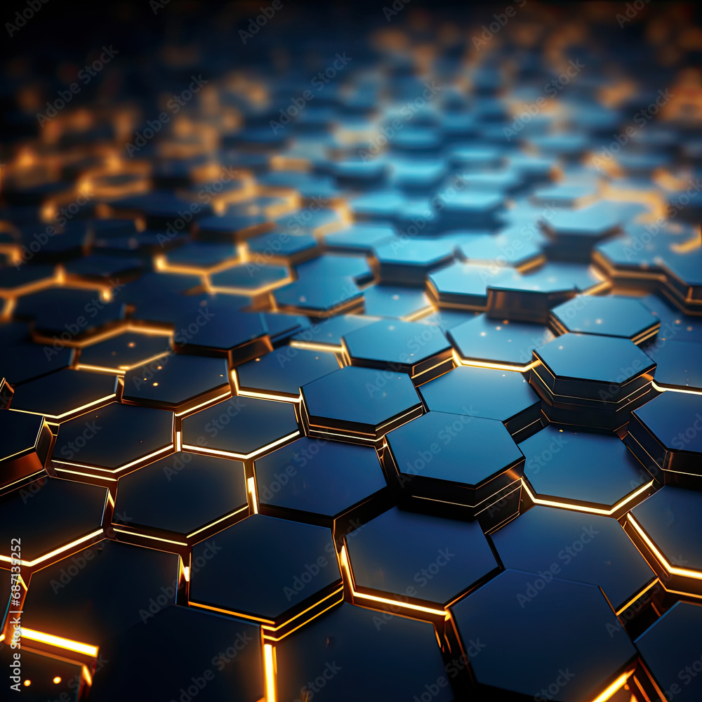Abstract futuristic background with hexagons and blue neon lights. Abstract futuristic background with hexagons and blue neon lights.
