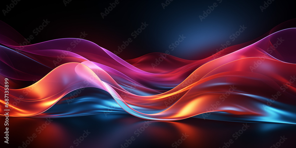 Wellenmotiv in leuchtend bunten Farben als Hintergrundmotiv für Webdesign im Querformat für Banner, ai generativ Wellenmotiv in leuchtend bunten Farben als Hintergrundmotiv für Webdesign im Querformat für Banner, ai generativ