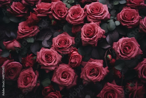 Background with texture of red and pink roses for Valentine's day and wedding.