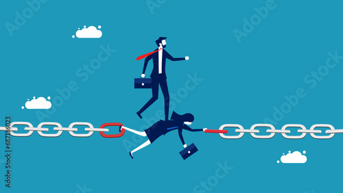 Solve business continuity problems. Selfless businesswoman connecting chains together. Vector