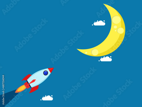 Business starting ideas. Rocket flies to the moon. vector