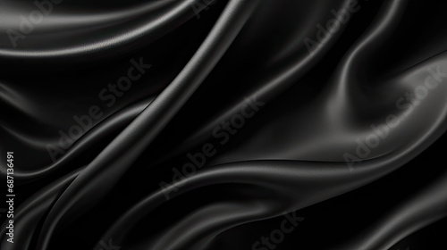 Abstract black background. black fabric texture background. black silk satin. Curtain. Luxury background for design. Shiny fabric. Wavy folds. 