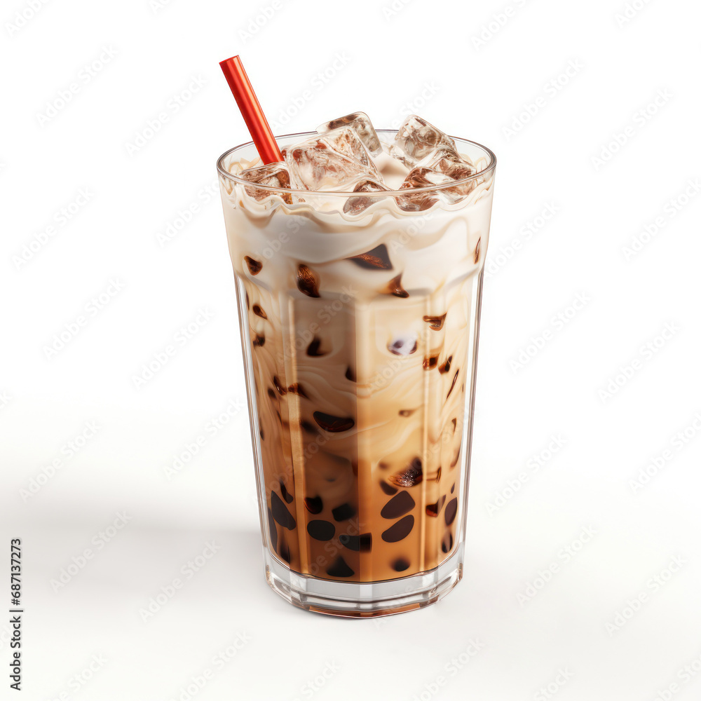 Bubble milk tea boba with delicious tapioca cutout minimal isolated on white background. Realistic 3d illustration bubble tea, icon, detailed. Bubble milk tea boba with delicious tapioca cutout minimal isolated on white background. Realistic 3d illustration bubble tea, icon, detailed.