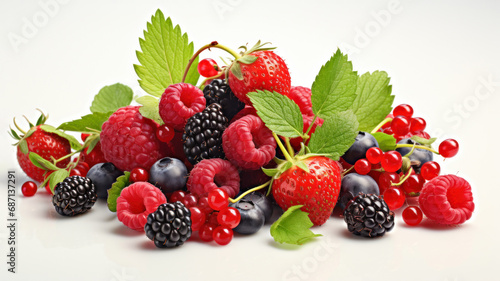 Many different berries flying in air cutout. Ripe fresh fly red strawberry, berry isolated on white background. Summer delicious sweet berry organic fruit, food, diet, vitamins, creative layout