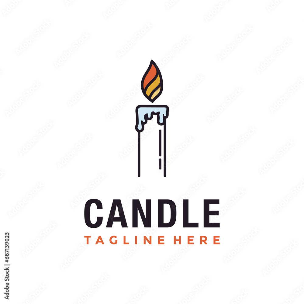 Candle light logo template in minimalistic style. Candle line art logo vector illustration design Candle light logo template in minimalistic style. Candle line art logo vector illustration design