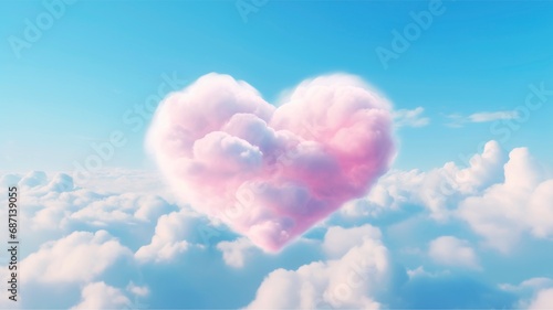 Pink cloud in heart shape on the blue sky for Valentine banner concept