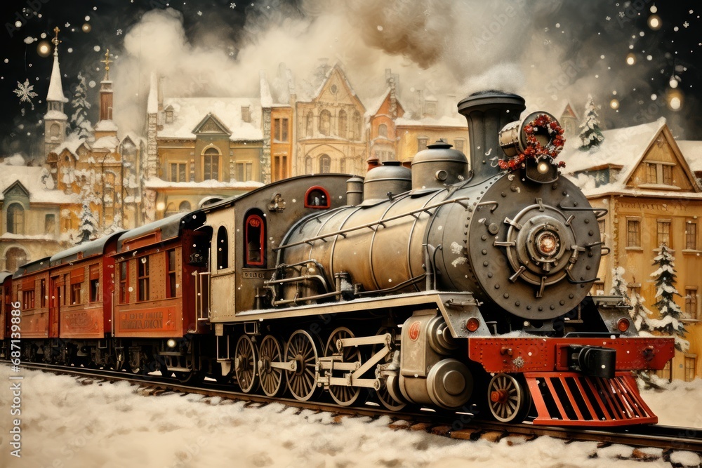 Obraz premium Christmas Trains - Generative AI