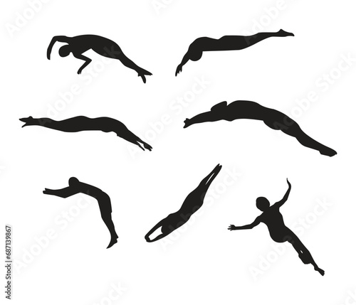 Free vector man hand drawn swimming silhouette set