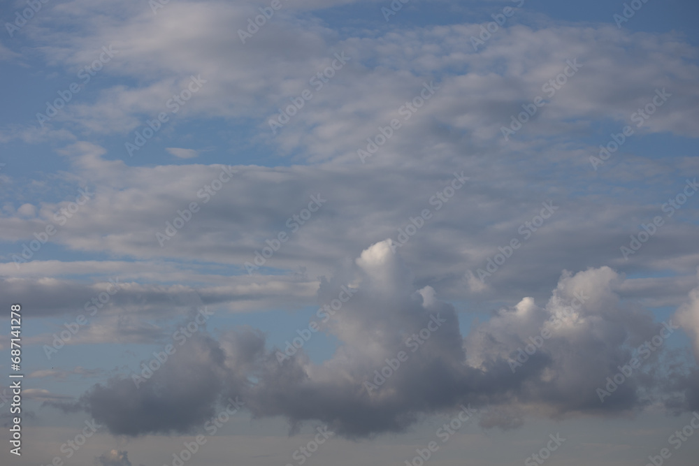 Blue sky. Beautiful Cumulus clouds flying across the sky, Beautiful natural clouds on the sky, deep blue sky Blue sky. Beautiful Cumulus clouds flying across the sky, Beautiful natural clouds on the sky, deep blue sky