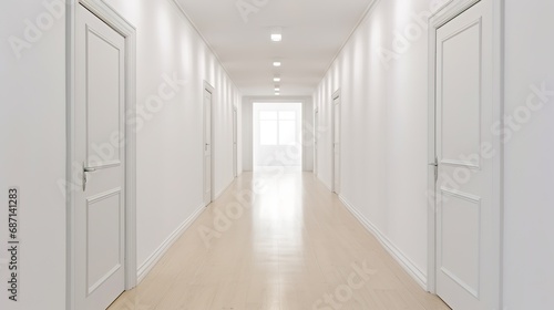 Modern Empty Hallway with White Doors