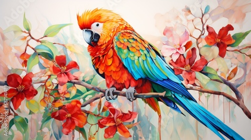 a tropical parrot, its vivid plumage depicted in vibrant hues on a white background, capturing the exotic charm of these magnificent birds. © baloch