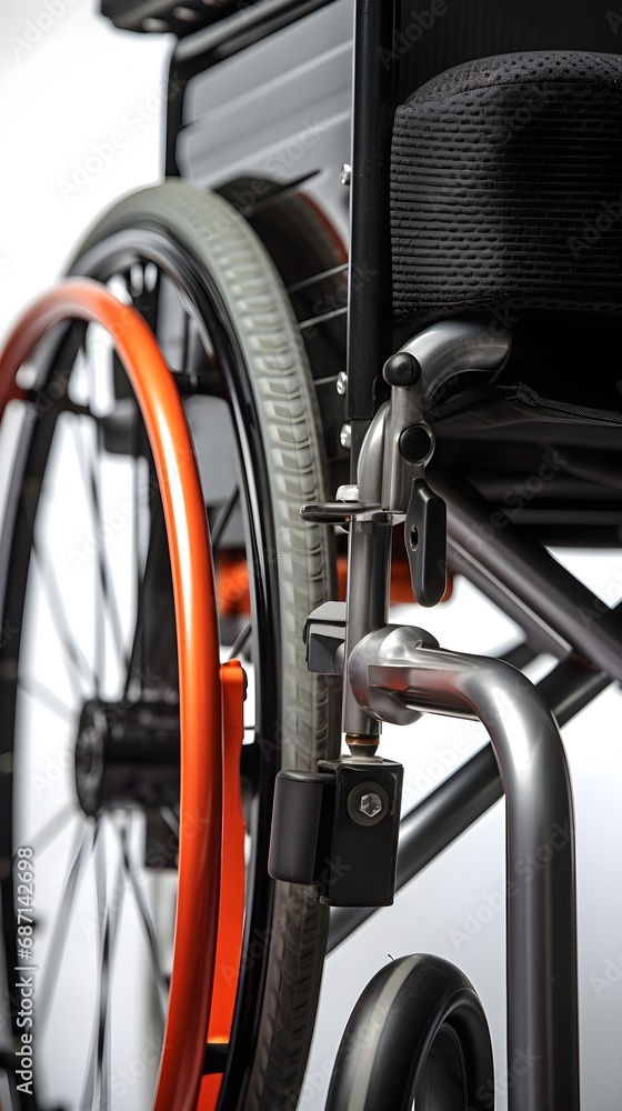 Fototapeta premium Close-up portrait of a Wheelchair against white background with space for text, background image, AI generated