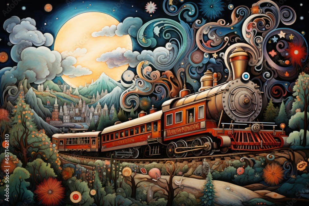 Obraz premium Christmas Trains - Generative AI