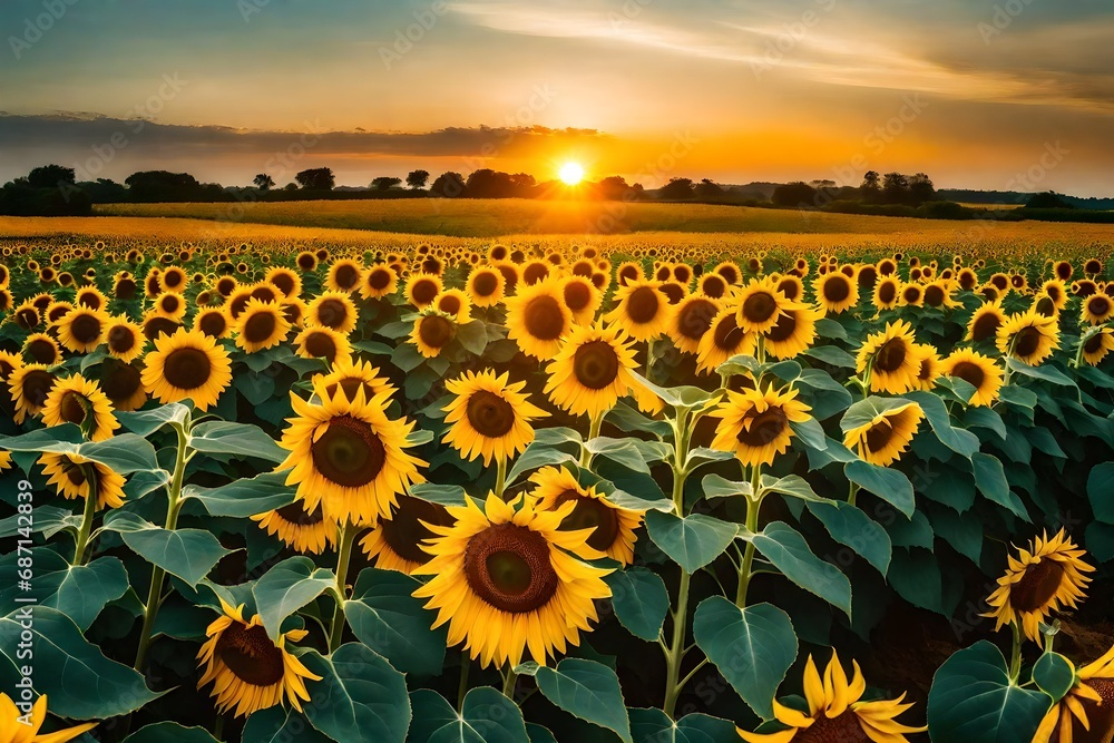 sunflower field in the sunset