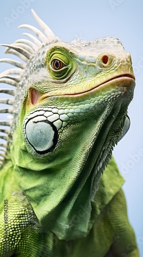 Close-up portrait of an iguana against white background  highly detailed  background image  AI generated
