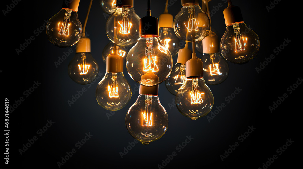 A group of light bulbs hanging from a ceiling. Generative Ai A group of light bulbs hanging from a ceiling. Generative Ai