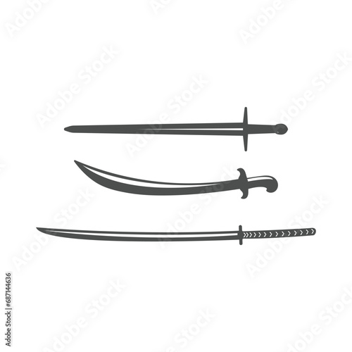 Set of Blade,Europe Viking Longsword,Arabian Scimitar and Japanese Samurai photo