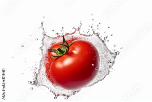 fresh tomatoes with water splash isolated on white background. generative ai