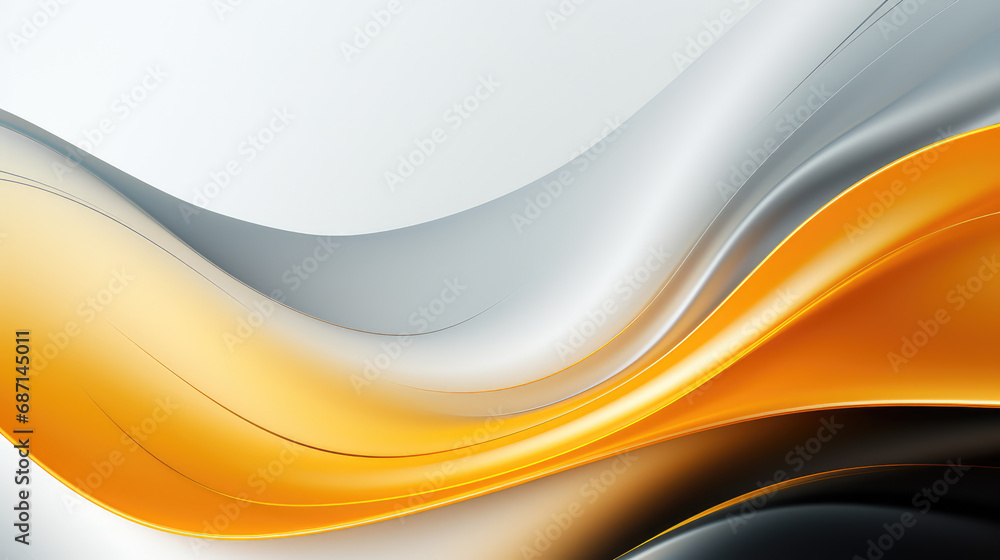 Fototapeta premium Vibrant yellow, white and black waves flow dynamically across a modern abstract backdrop with a soft gradient.