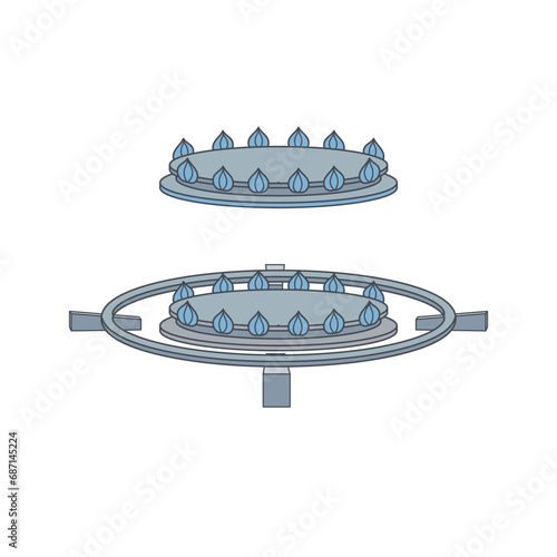 Side View of Burned Kitchen Gas Stove with Blue Flame Illustration
