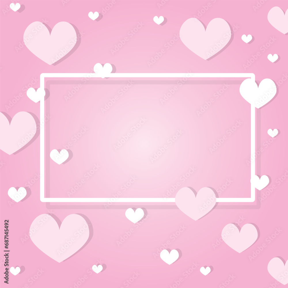 Valentine's day on pink background with hearts. Vector illustration