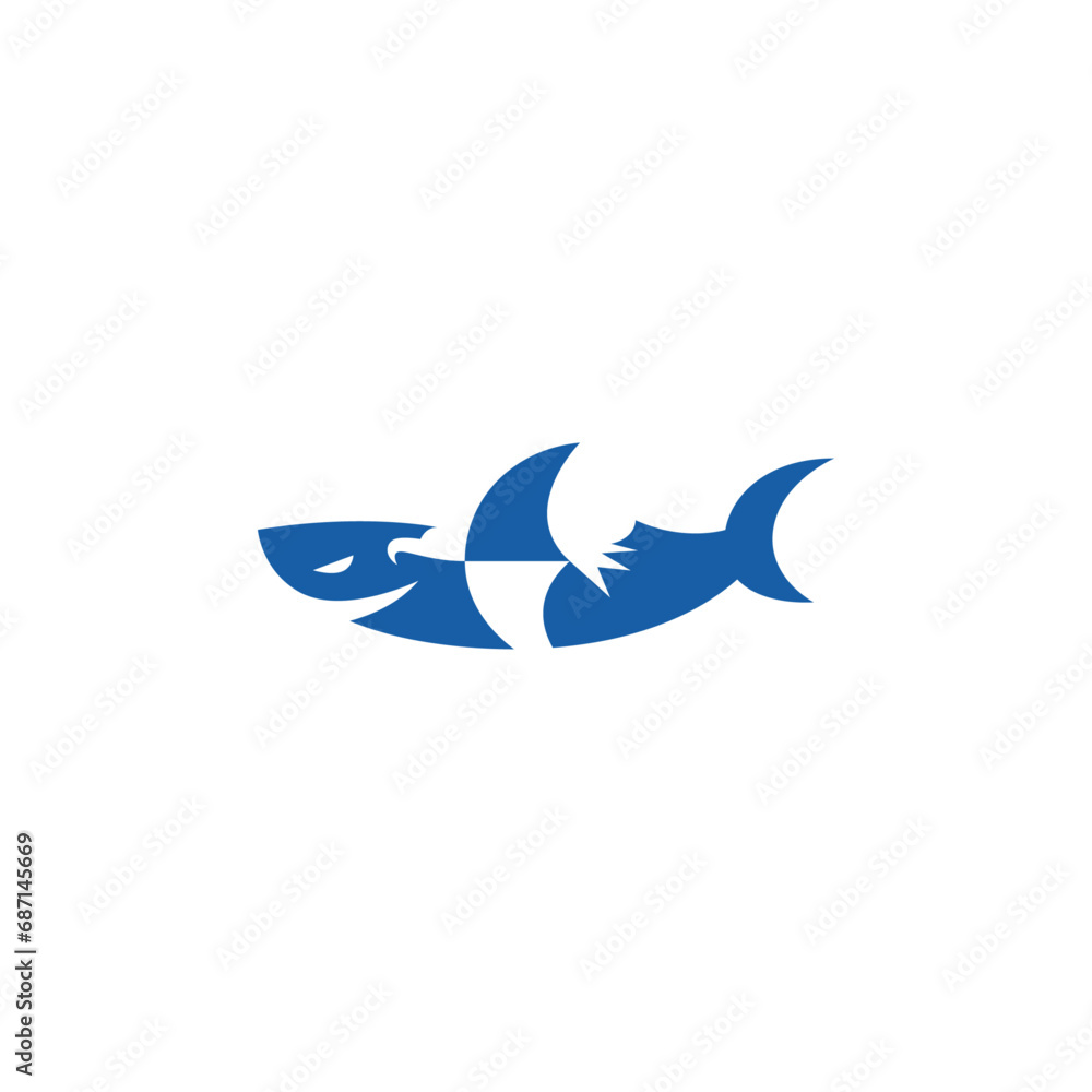 Shark and bird negative space logo design.
