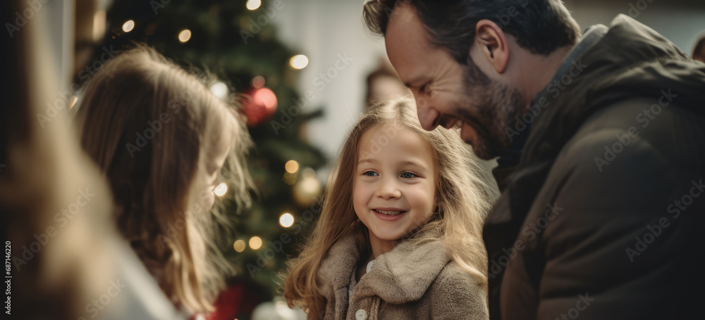 a joyful family moment, decorating a Christmas tree in a cozy home setting. a joyful family moment, decorating a Christmas tree in a cozy home setting.