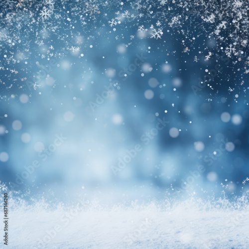 Beautiful background image of light snowfall falling over of snowdrifts. © Smart AI