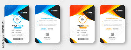 corporate business office id card design set with blue and yellow color. 