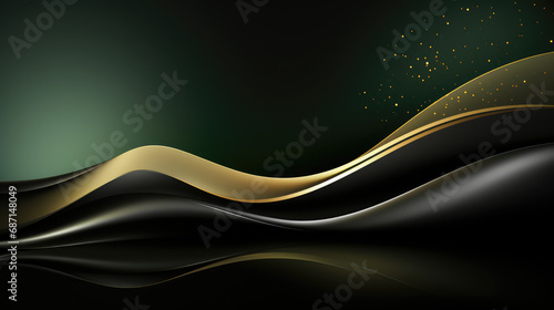 Abstract golden and black waves with a harmonious flow and modern design on a sleek backdrop.