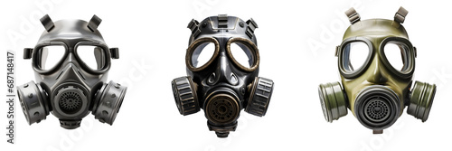 Set of Gas Masks in Various Colors on Transparent Background photo