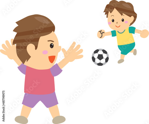 サッカーでゴールキックをする人とキーパー