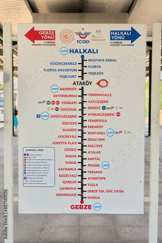Map of metro stations on the Marmaris line, Istanbul, Türkiye photo