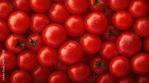 Seamless Pattern of Cherry Tomatoes Wallpaper Background Template Fresh Organic Fruits Good Health Wellbeing Lifestyle Dieting Veggie Concept Closeup Sharp Focus Presentation Slides Copy Space 16 9 