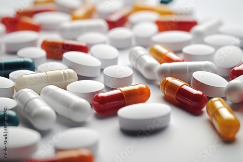 Biopharmaceuticals, capsules, close-up, white background,