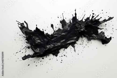 black liquid dense dark paint splash on white wall, high detail