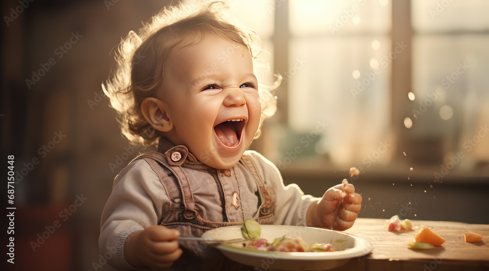 cute baby eating in a high chair