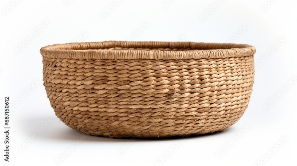 Jude fiber basket isolated on white background. Eco material. Simplicity object. Handmade. Asian culture. Product design. Simple. Home decoration. Natural material. Handcraft object. Good stuff.