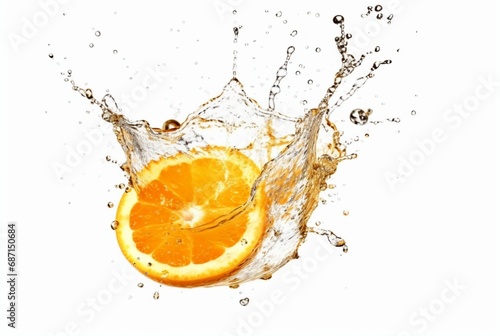 orange slices with water splash isolated on white background. generative ai