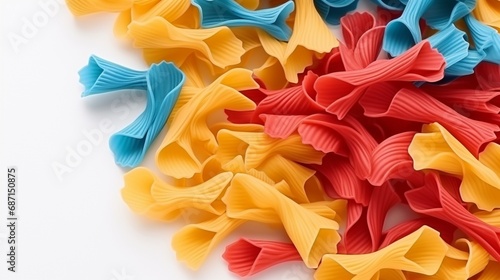 Multicolored pasta on isolated white color background