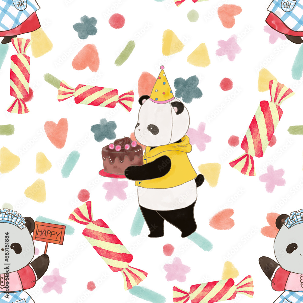 Naklejka premium Watercolor animal woodland zoo farmer party cute doodle cartoon style seamless pattern Ideal kids design