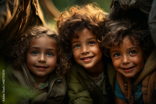 Generative ai portrait of adorable beautiful child enjoying natural beauty walk in forest