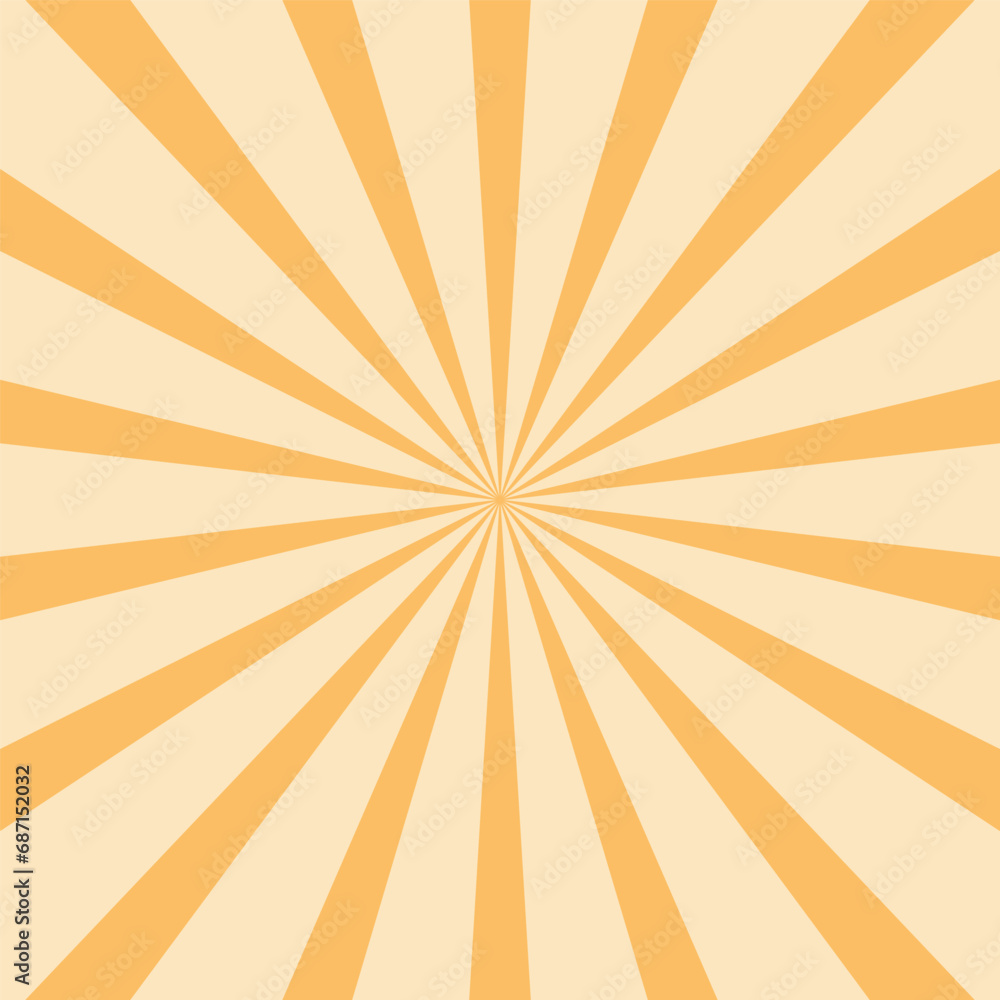 Sunlight retro horizontal background. Pale orange color burst background. Fantasy Vector illustration. Magic Sun beam ray pattern background. Old paper starburst. Circus poster or placard