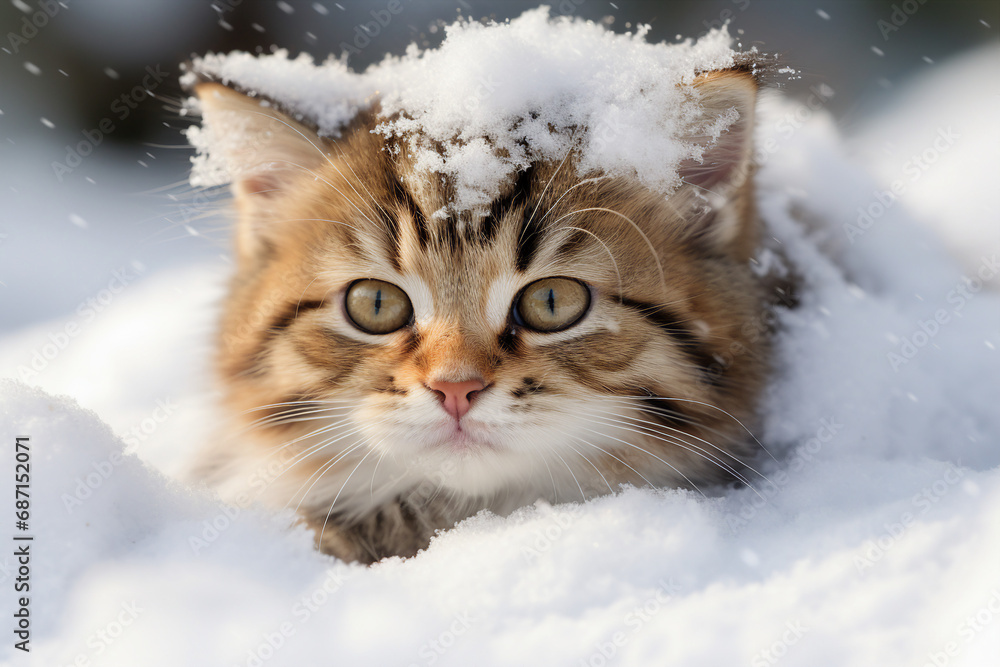 Fluffy human friends small cats playing in the snow outdoors Generative AI cute picture
