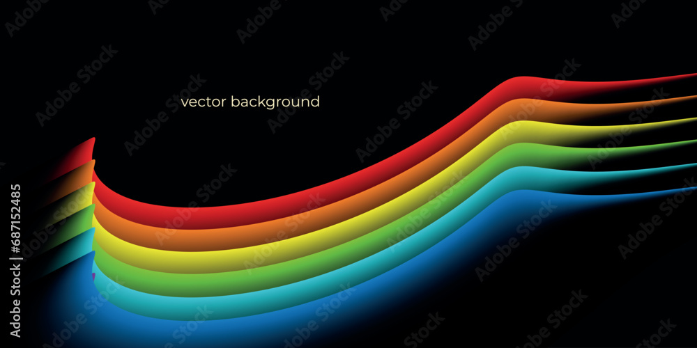 Black with bright rainbow lines background for posters, stories, product advertisements, booklets, flyers