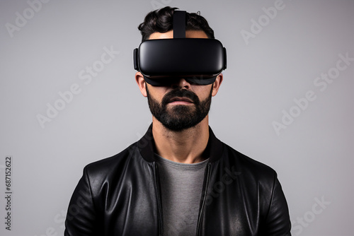 Youngster watching 3d object in virtual world fun cheerful vr glasses goggles generative ai
