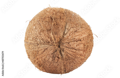 Whole coconut isolated on white background. Full depth of field.