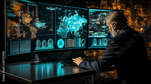 Wallpaper Mural Businessman or data scientist working on laptop with business dash board created by ai Torontodigital.ca