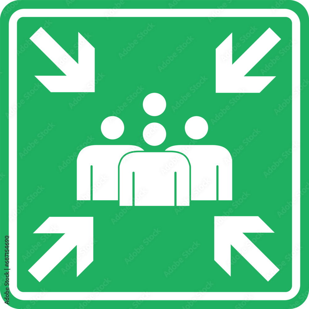 Assembly Point Sign .White on green background. Emergency signs and ...