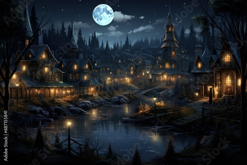 Christmas Villages at Night - Generative AI © Sidewaypics